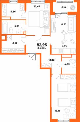 Продажа 3-комнатной квартиры 82,9 м², 1/10 этаж