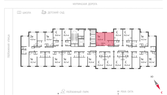 33,6 м², 1-комн. квартира, 15/22 этаж