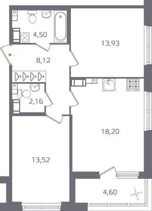 Продажа 2-комнатной квартиры 62,7 м², 9/15 этаж