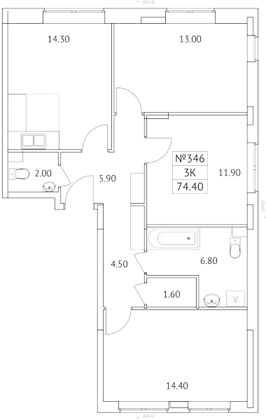 Продажа 3-комнатной квартиры 74,4 м², 1/10 этаж