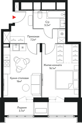 48,2 м², 1-комн. квартира, 17/17 этаж