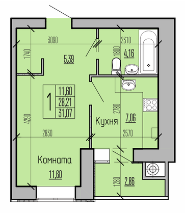 Продажа 1-комнатной квартиры 31,1 м², 8/10 этаж