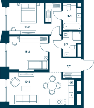 64,6 м², 2-комн. квартира, 10/27 этаж