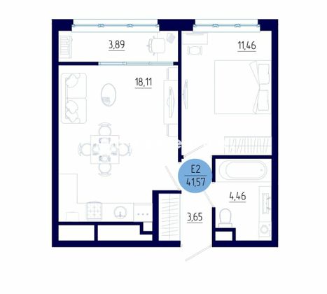 Продажа 1-комнатной квартиры 41,5 м², 9/18 этаж