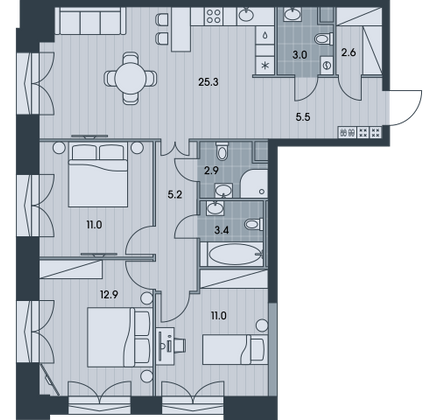 82,8 м², 4-комн. квартира, 4/34 этаж