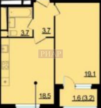Продажа 1-комнатной квартиры 46 м², 3/17 этаж