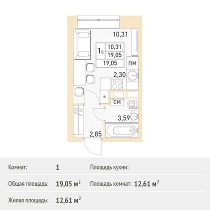 Продажа квартиры-студии 19 м², 2/17 этаж