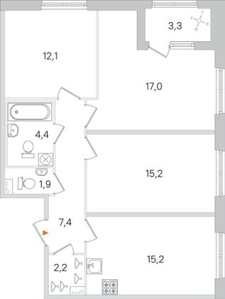 Продажа 3-комнатной квартиры 77,1 м², 1/4 этаж