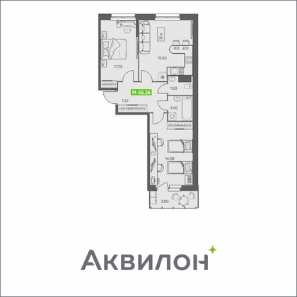 55,3 м², 2-комн. квартира, 8/8 этаж