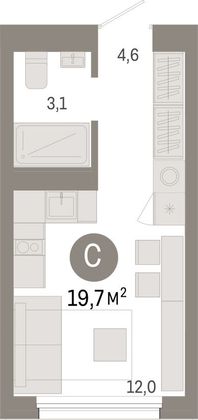 Продажа квартиры-студии 19,1 м², 3/8 этаж
