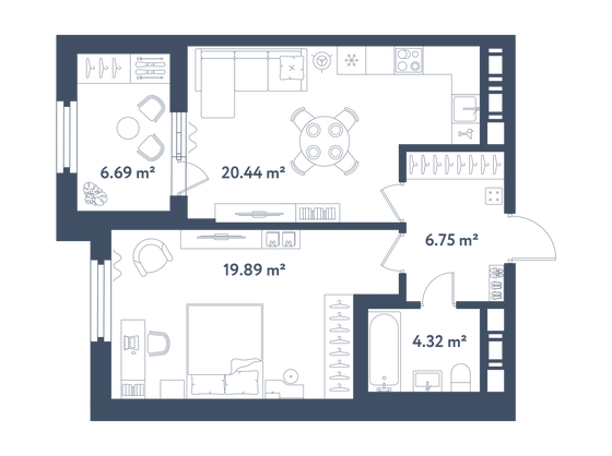 54,8 м², 1-комн. квартира, 3/11 этаж