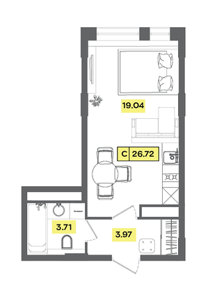 26,7 м², студия, 4 этаж