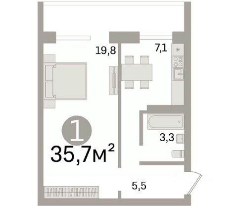 Продажа 1-комнатной квартиры 35,7 м², 1/9 этаж