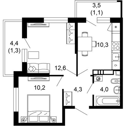 43,8 м², 2-комн. квартира, 2/17 этаж