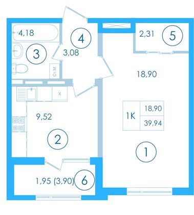 Продажа 1-комнатной квартиры 39,9 м², 9/13 этаж