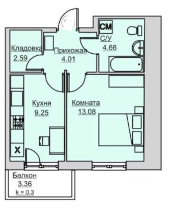 Продажа 1-комнатной квартиры 37 м², 2/19 этаж