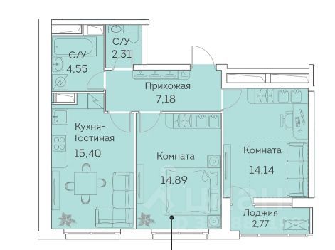 Продажа 2-комнатной квартиры 60 м², 15/25 этаж