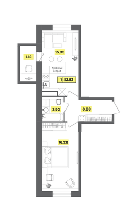 Продажа 2-комнатной квартиры 42,8 м², 7 этаж