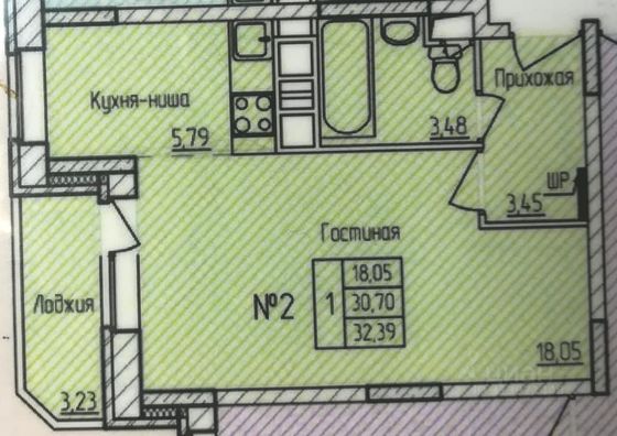 Продажа квартиры-студии 32 м², 8/17 этаж