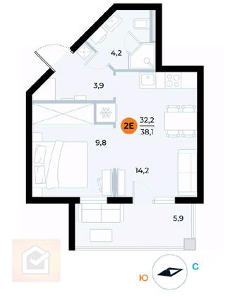 Продажа квартиры-студии 38,1 м², 6/7 этаж