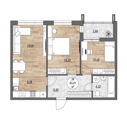Продажа 3-комнатной квартиры 63,4 м², 2/9 этаж