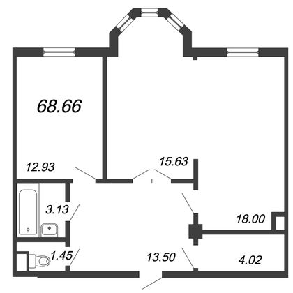 Продажа 2-комнатной квартиры 68,2 м², 3/7 этаж