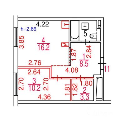 Продажа 1-комнатной квартиры 42,3 м², 3/11 этаж