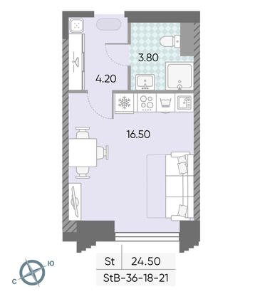 Продажа квартиры-студии 24,5 м², 18/58 этаж