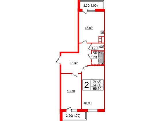 Продажа 2-комнатной квартиры 64,3 м², 9/18 этаж