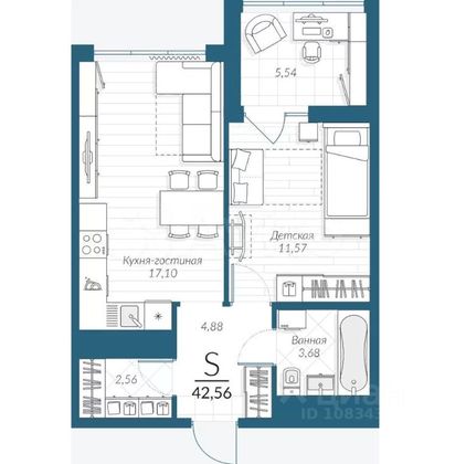 Продажа 1-комнатной квартиры 42,5 м², 15/18 этаж