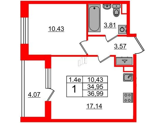 Продажа 1-комнатной квартиры 35 м², 2/5 этаж