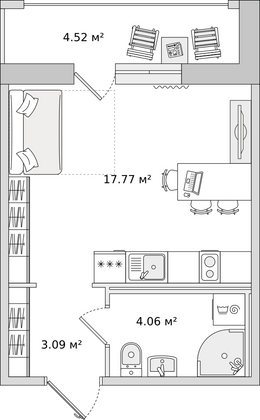 24,9 м², студия, 14/15 этаж