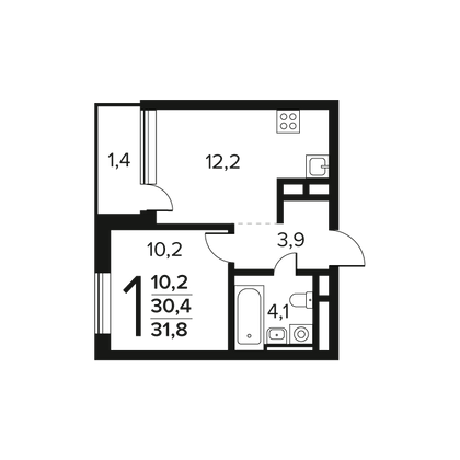 Продажа 1-комнатной квартиры 31,8 м², 7/11 этаж