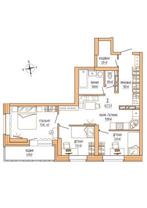 Продажа 2-комнатной квартиры 60 м², 2/24 этаж