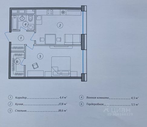 Продажа 1-комнатной квартиры 48,7 м², 4/22 этаж