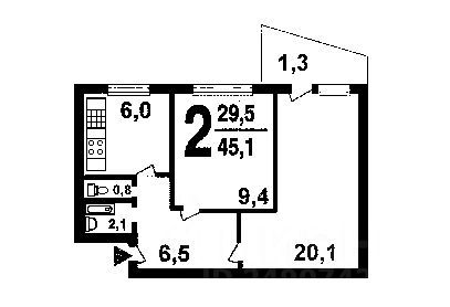 Продажа 2-комнатной квартиры 43,7 м², 1/5 этаж
