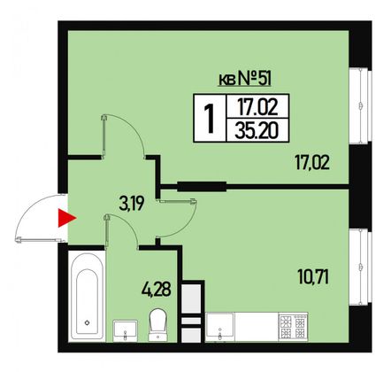 Продажа 1-комнатной квартиры 34 м², 2/3 этаж