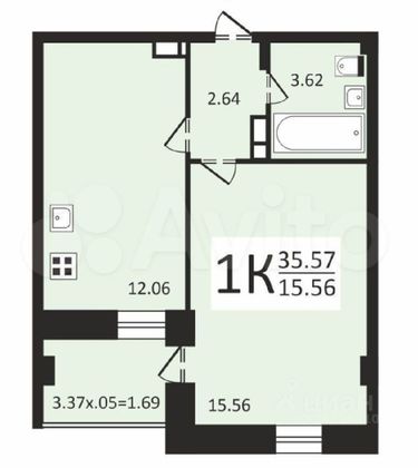 Продажа 1-комнатной квартиры 35,6 м², 6/17 этаж