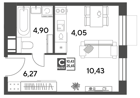 Продажа квартиры-студии 25,6 м², 4/15 этаж