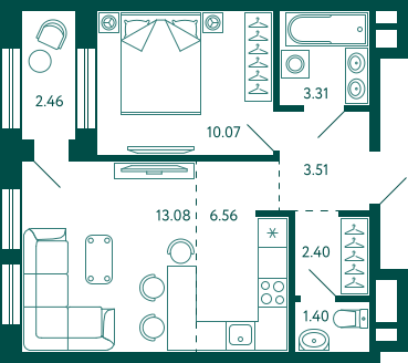 41,6 м², 1-комн. квартира, 11/27 этаж