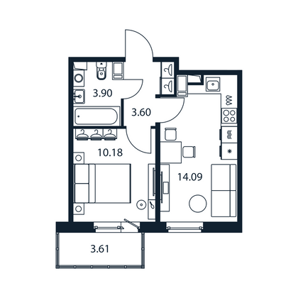 Продажа 1-комнатной квартиры 32,8 м², 5/12 этаж