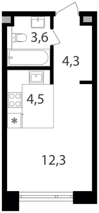 Продажа квартиры-студии 24,7 м², 5/25 этаж