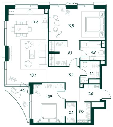 Продажа 2-комнатной квартиры 102,6 м², 14/22 этаж