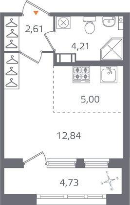 Продажа квартиры-студии 27 м², 11/16 этаж