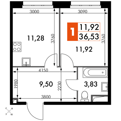 36,5 м², 1-комн. квартира, 15/15 этаж