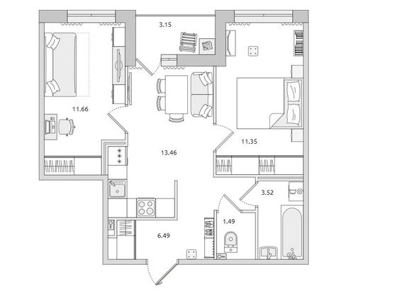Продажа 2-комнатной квартиры 51 м², 14/14 этаж