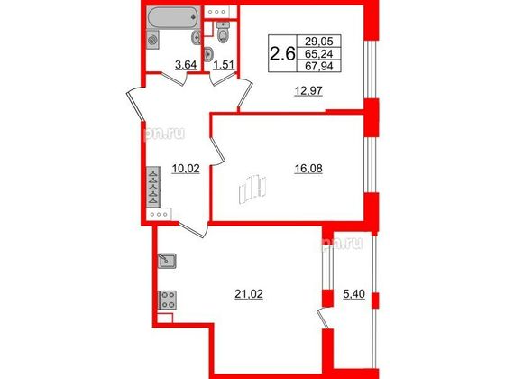 Продажа 2-комнатной квартиры 65,2 м², 2/12 этаж