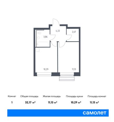 32,2 м², 1-комн. квартира, 2/12 этаж