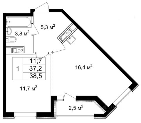 Продажа 1-комнатной квартиры 38,5 м², 7/9 этаж