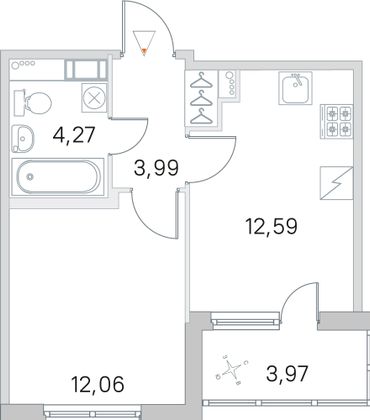 Продажа 1-комнатной квартиры 34,9 м², 3/5 этаж